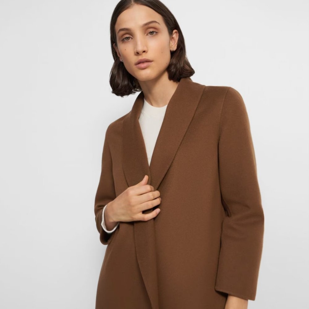 Theory Clairene Jacket Double-Faced Wool Cashmere Tobacco Brown